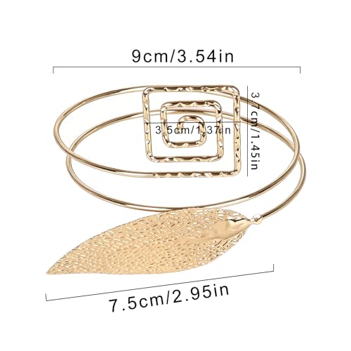 Upper Arm Cuff for Women, Simple Sexy Harness Armlet Bracelet with Crystal Adjustable Upper Arm Chain Bangle Arm Band for Women - color: Gold Leaf