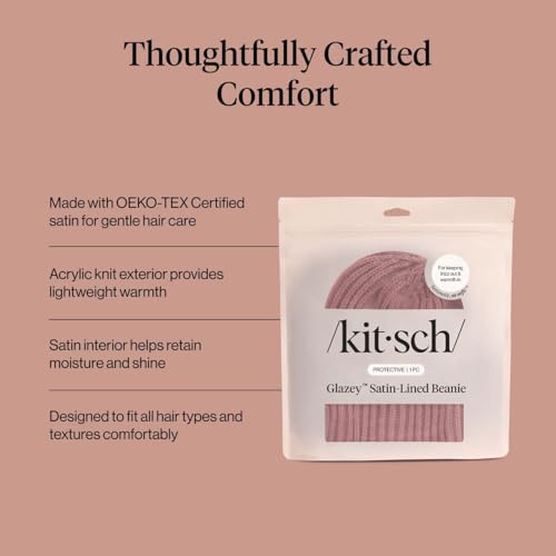 Kitsch Glazey™ Satin Lined Beanie for Men and Women – Cozy Winter & Anti Frizz Beanies for Men, Stylish Hat for All Hair Type - color: Blush