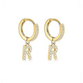 14K Gold Plated Cubic Zirconia Initial Earrings Delicate Small Hoop Earrings Hypoallergenic Letter Earrings for Women - style: R