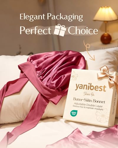 YANIBEST Adjustable Satin Bonnet for Sleeping Women Double Layer Hair Wrap Reduce Friction Prevent Frizz Natural Curly Hair - color: Purple Pink
