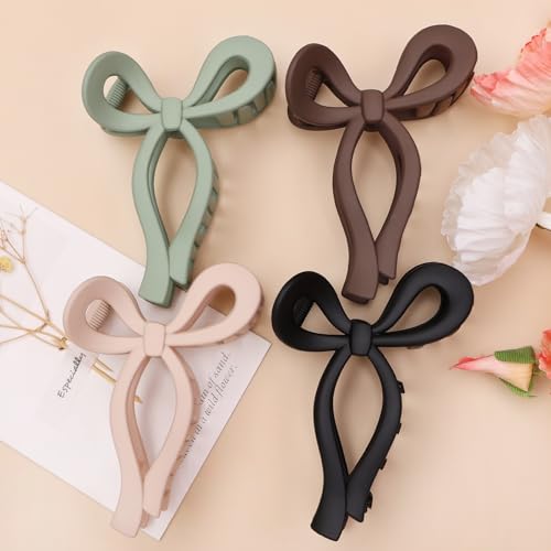 4 Pcs Bow Hair Clips Elegant Hair Claw Butterfly Hair Accessories for Girls Nonslip Butterfly Clips Hair Styling Accessories for Women - color: 4 Pcs-Matte Style(Black,Dark Brown,Green,Beige)