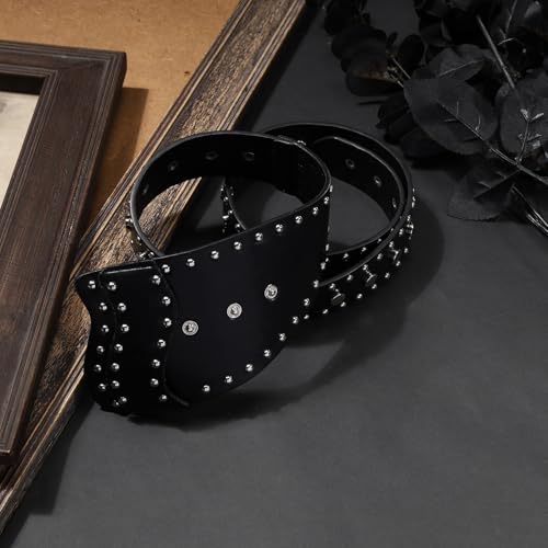 MILAKOO Vintage Punk Leather Waist Belt for Women 80s Goth Costume Cinch Belts Ladies Western Belt for Jean - color: A1: Black