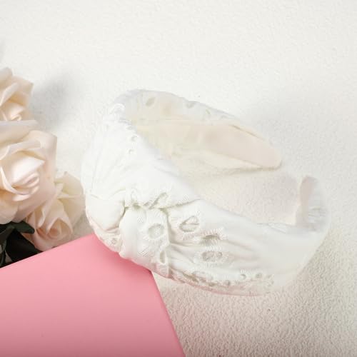 VOCOSTE Floral Pattern Knotted Headband, Classic Casual Style Headband for Women Girl, White, 4.92"x1.97" - color: White