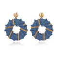 Coiris Bohemian Statement Dangle Earrings for Women Denim Leather Shells Pearl Polygonal Leaf Circle Drop Earrings for Women - style: Denim Chain