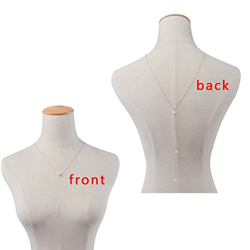 HUNO Sexy The Bikini Back Necklace Pearl Backdrop Necklace Body Chain for Women Bridal Jewelry - color: Gold