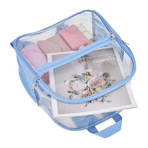 Oraben Clear Backpack, Stadium Approved 12 x 6 x 11, Small Clear Backpack for Concerts & Stadium Events, Fast Security Check, Waterproof PVC, Adjustable Straps, Women Men - color: Sky Blue, style: Enhanced Strap