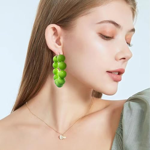 Summer Candy Colored Bead Earrings Lightweight Dainty Acrylic Geometry Hoop Earrings for Women Cute Boho Chic Handmade Jewelry - color: Green