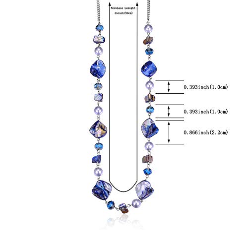 PEARL&CLUB Long Beaded Necklaces For Women - Sweater Chain Fashion Jewelry Necklace Gifts For Women - color: 35-Blue