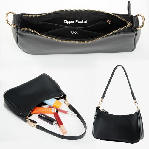 Shoulder Bag for Women with 2 Removable Straps and Zipper Closure Crossbody Bags Clutch Tote HandBags Purses | with 2 Removable Straps - color: Black