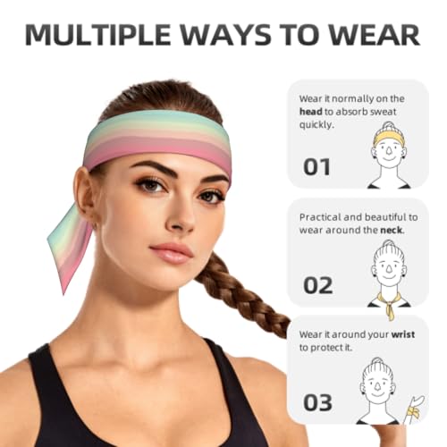 Sports Tie Headband Bandana Running Athletic Sweat Band Elastic Adjustable Sport Head Tie for Men Women Head Ties Ninja Tie Headbands Tennis Sweatbands Soccer Basketball Teams Running Head Band - color: Pink blue gradient