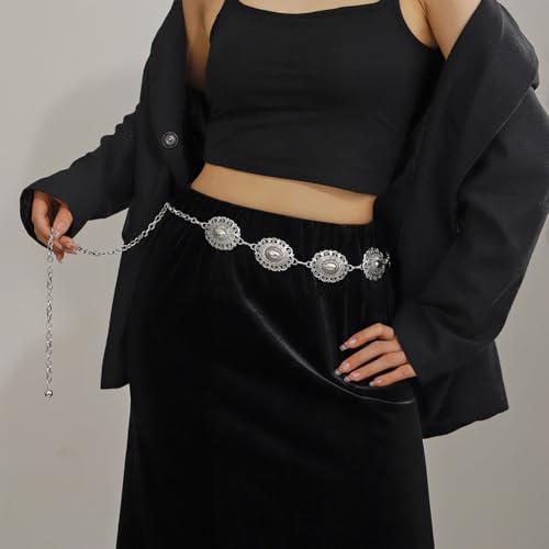 Concho Chain Belt for Women, Premium Body Waist Belly Belt for Concerts, Festivals, Cosplay, Daily Wear - color: White1