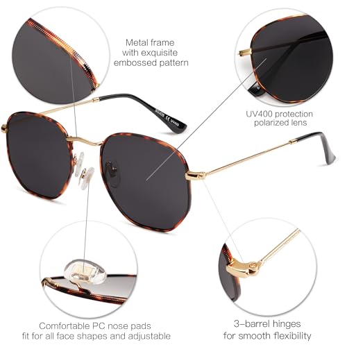 SOJOS Square Polarized Sunglasses for Women Men Small Hexagonal Polygon Shades SJ1072 - color: Multicolor