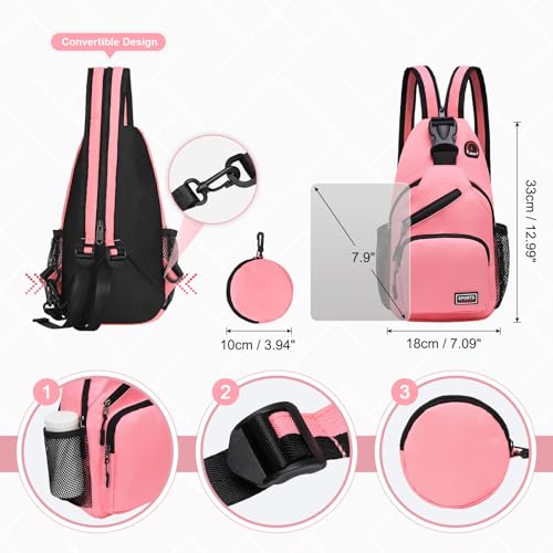 Convertible Sling Bag with Coin Pocket, 7.9" Tablet Crossbody Mini Backpack with Headphone Jack Casual Pack for Women Men Travel, Pink - color: Pink, size: Small