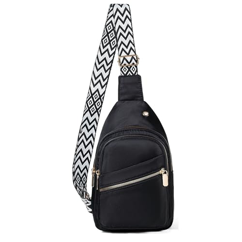 Xsecnua Crossbody Sling Bag Small Sling Backpack, Cross Body Bag Chest Bag for Women Men Travel Hiking Daypack - color: D-black