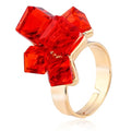 Hebelee Boho Square Crystal Statement Ring for Women Gold-Toned Adjustable Expandable Promise Engagement Geometric Rings Comfort Fit Elegant Art Deco Birthday Christmas Cocktail Party Y2K Jewelry - color: Red