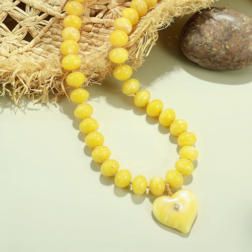 Elegance 11 designs Chunky Heart Necklace for Women, Colorful Acrylic Beaded Statement Puff Heart Necklace, Cute Boho Y2K Choker Necklace for Gift Jewelry - color: Yellow