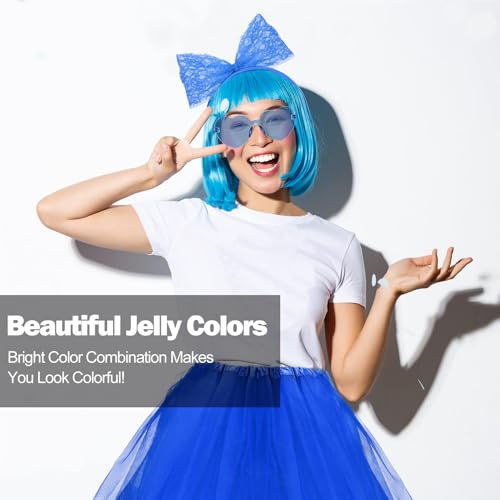 Women Tutu Costume Accessories Set, Striped Knee Socks Tutu Skirt Sunglasses and Bow Headband Colorful Party Favors - color: Dark Blue