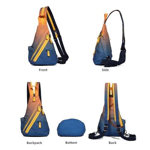 KL928 Sling Bag - Small Crossbody Backpack Shoulder Casual Daypack Rucksack for Men Women - color: 6881mr-orange+darkblue