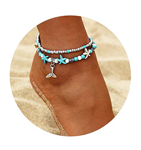 Fesciory Puka Shell Anklet for Women Summer Natural Cowrie Adjustable Ankle Bracelet, Handmade Boho Hawaiian Beach Seashell Jewelry - color: E:Mermaid