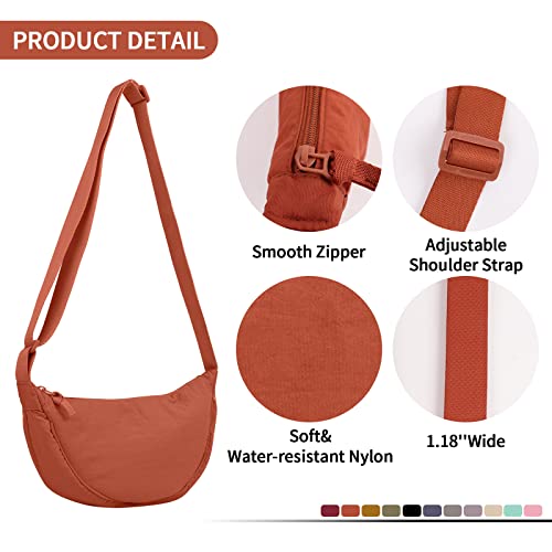 Nylon Crescent Crossbody Bag for Women Purses Trendy Men,Small Travel Sling Bag Hobo - color: Dirty Orange, size: Small