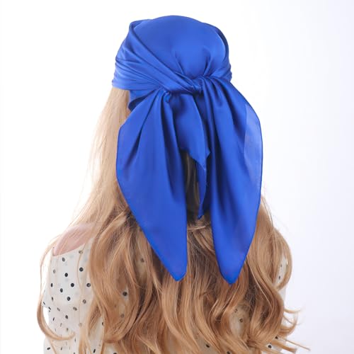 vimate Head Scarf for Women Hair 27'' Square Satin Silk Feeling Bnadana Neck Scarf Handbag Accessories Etc - color: C55#. Royal Blue