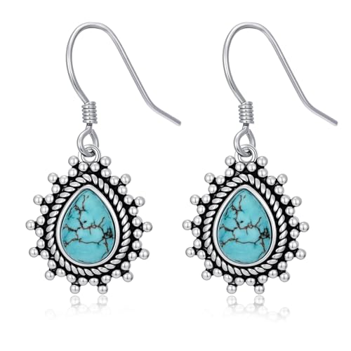 Natural Turquoise Earrings for Women Dangling 925 Sterling Silver Dangle Earrings Western Jewelry Christmas Gift for Sister Mother - style: B-Teardrop Earrings
