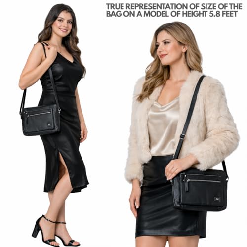 Leather Crossbody Bags for Women Small Soft Genuine Pebbled Sling Shoulder Handbag Crossover Purse with Full Adjustable Strap (Black Nappa) - color: Black Nappa