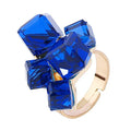 Hebelee Boho Square Crystal Statement Ring for Women Gold-Toned Adjustable Expandable Promise Engagement Geometric Rings Comfort Fit Elegant Art Deco Birthday Christmas Cocktail Party Y2K Jewelry - color: Blue