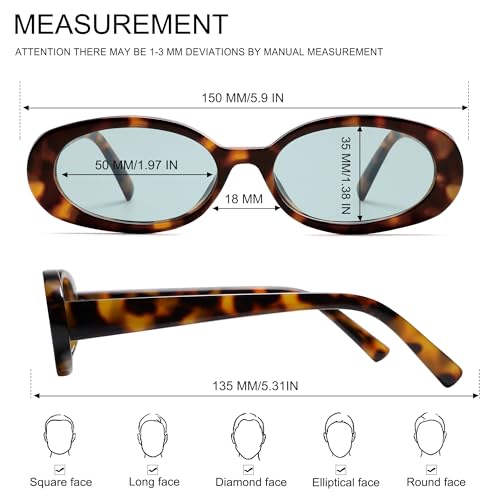 VANLINKER Polarized Retro Oval Sunglasses for Women and Men Small 90s Style VL9580 - color: C19 Tortoise Shell Frame/Teal Green Lens