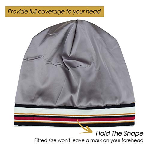 Adjustable Satin Lined Sleep Cap for Dreadlocks Curly Hair Large Head-Stay On Overnight - color: Multicolor