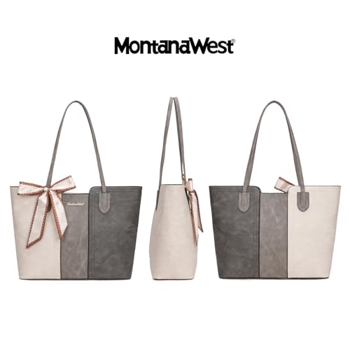 Montana West Tote Bags for Women Top Handle Satchel Purses - color: Beige With Grey