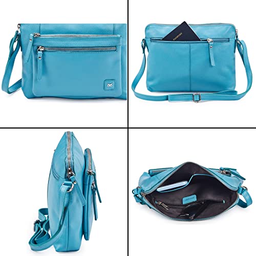 Leather Crossbody Bags for Women Small Soft Genuine Pebbled Sling Shoulder Handbag Crossover Purse with Full Adjustable Strap (Air Blue Nappa) - color: Air Blue Nappa