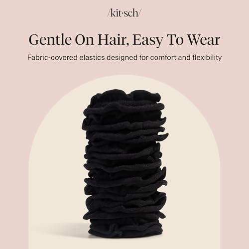 Kitsch Petal Hair Ties No Damage - Strong, Stretchy & Snag-Free Hair Bands | Soft Fabric Ponytail Holders, Stylish Elastics for Everyday Hairstyles | Ideal Gifts for Women - Black, 10pcs - color: Black Petal (Pack of 10)
