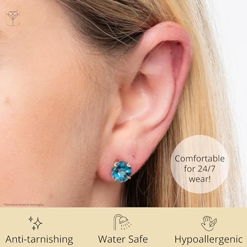 10k Gold 8mm Round Birthstone Stud Earrings for Women by MAX + STONE - color: Garnet