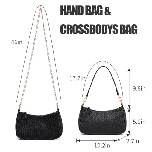 Shoulder Bag for Women with 2 Removable Straps and Zipper Closure Crossbody Bags Clutch Tote HandBags Purses | with 2 Removable Straps - color: 02-black