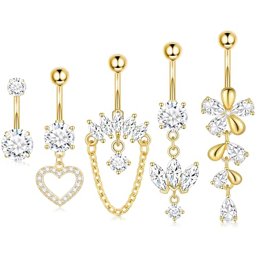 Shakalaka Dangle Belly Button Rings Piercing Jewelry for Women Surgical Stainless Steel Navel Dangly - color: Gold