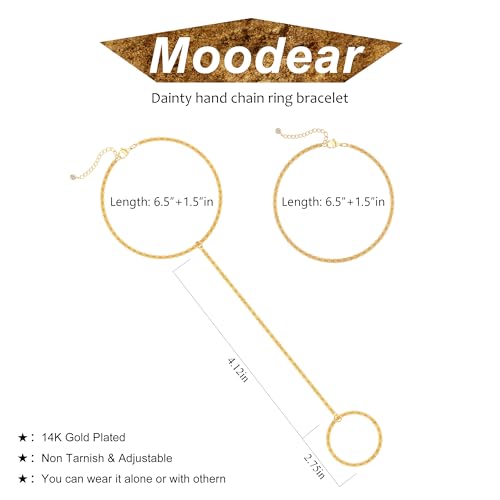 Moodear Gold Hand Chain Bracelet for Women - 14K Gold Plated/Sterling Silver Layered Adjustable Satellite Bead Paperclip Dot CZ Link Hand Chain Ring Bracelets Non Tarnish Trendy Jewelry Gift - style: Sparking hand chain