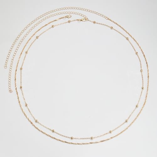 Belly Waist Chain Beads Pearl Coins Layered Belly Chains Boho Gold Plated Sexy Bikini Body Chain Adjustable Jewelry for Women - style: F-beads