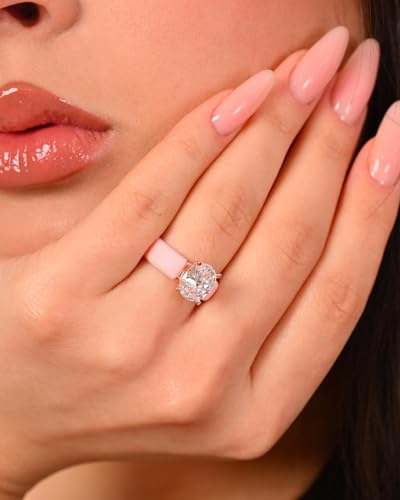 Rinfit Silicone Ring with Stone - Oval Cut Cubic Zirconia Solitaire Engagement Ring for Women - Rubber Wedding Bands - Patented Design - color: Pack C: Pink / Rose Gold