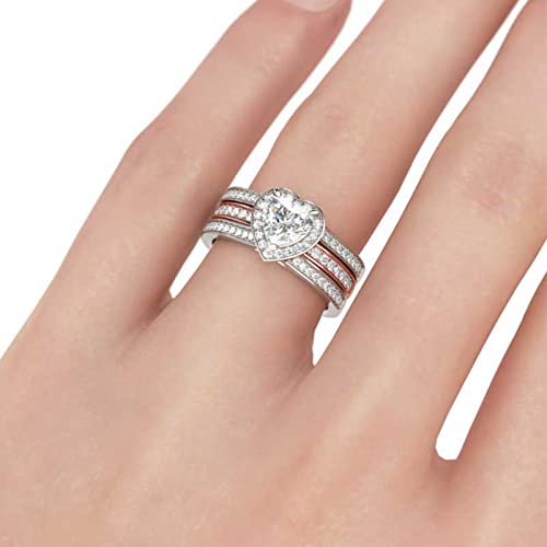Jeulia Engagement Interchangeable Ring Set for Women Heart Cut Sterling Silver Wedding Promise Brilliant Classic Band Fashion Anniversary Rose Gold Halo Diamond Bridal with Jewelry Box - color: Rose gold