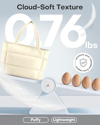 HOTOR Puffer Tote Bag for Women, Nurses - Multi-Pocket Lightweight Bag for Work - Quilted Handbag for Travel and Gym - color: Beige, size: 18.1" × 6.3" × 11.8"