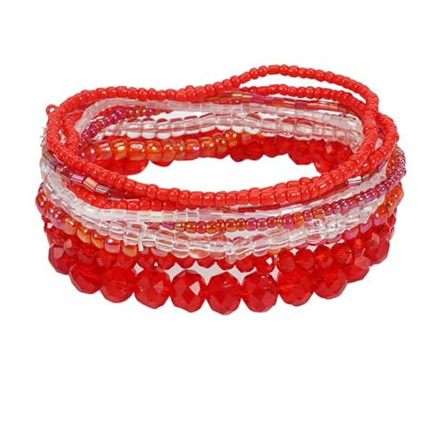 Caiyao Bohemian Multilayer Stackable Seed Beaded Bracelets Colorful Crystal Glass Beads Strand Bangle Bracelet BFF Wristbands Bracelet for Women Summer Beach Hawaii Jewelry Birthday Gifts - color: Red 1
