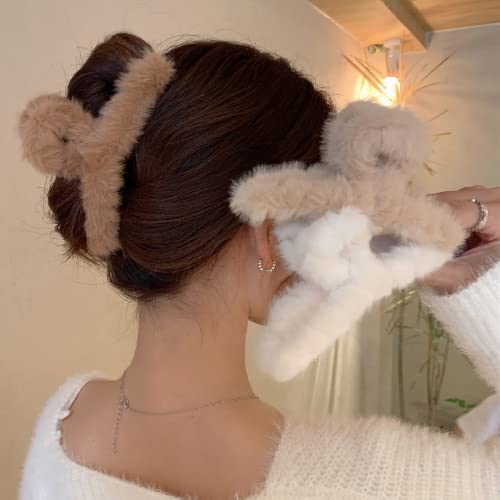 SEVEN LUCKY LIGHT Hair Clip, 7 Pcs 4.5" Fuzzy Claw Clips for Thick Hair, Cute Fuzzy Clip for Women Girls, Soft Hair Clips | 7 Neutral Colors for Kitchen, Makeup, Work, GYM or at Home, Outdoor, in Morning, Daytime or Nighttime, Women & Girls Favorite