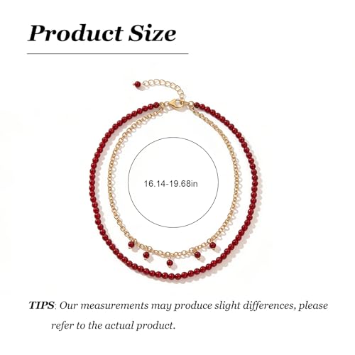 Red Beaded Necklace for Women Choker Gold Toggle Clasp Layered Stack Dainty Statement Western Boho Trendy Summer Vacation Necklaces Birthday Jewelry Gifts - color: B3:Red Beaded Necklace