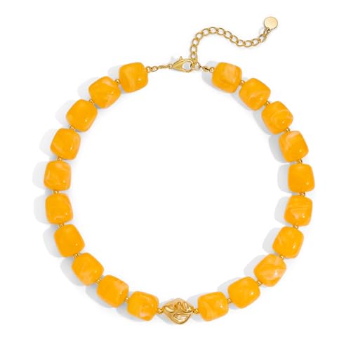 Colorful Chunky Necklaces for Women Multicolored Large Square Acrylic Beads Necklace Trendy Bold Statement Beaded Necklace Summer Vacation Choker Jewelry - color: Yellow