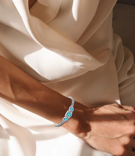 Genuine Turquoise Bracelet Cuff Bracelet for Women Mom 925 Sterling Silver Natural Turquoise Bangles Vintage Bracelet Boho Jewelry for Birthday Christmas Mother's Day Valentine's Day - style: Feather 2