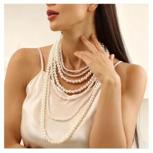 Layered Pearl Necklaces for Women Big Pearl Long Chain Necklace Dainty Faux Pearl Necklaces Statement Sweater Strand Chain Jewelry - style: pearl