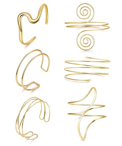 6PCS Gold Arm Cuff for Women Upper Arm Cuff Bracelets Adjustable Open Cuff Bangle Bracelet Minimalist Coil Swirl Upper Arm Bands Armband Set - style: Style A