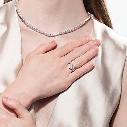 AnuClub Round/Emerald/Marquise Cut Moissanite 3 Stones Engagement Rings D Color VVS1 Round Cut 925 Sterling Silver Anniversary Wedding Promise Rings for Women - color: 3.5cttw Marquise Cut
