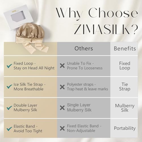 ZIMASILK 100% Mulberry Silk Bonnet for Sleeping Women Long Hair Double Layer Silk Hair Wrap with Tie Band Stay On Head (1Pc, Light Coffee) - color: Light Coffee